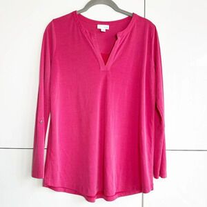 J. Jill Modal Blouse Fuchsia Pink XS Petite Roll Tab Sleeves Soft Lagenlook